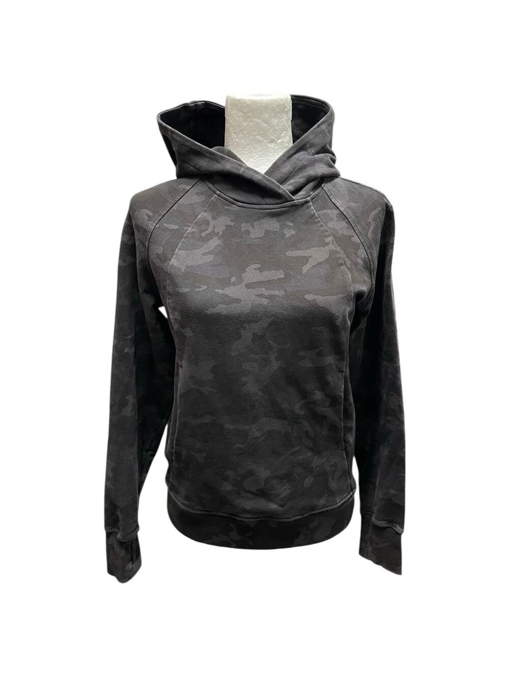 Lululemon Camo Hoodie Black Gray Scuba Training Pullover Sweater Size 2